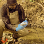 Austin Gray takes measurements of checmicals in a stream for his Ph.D. research. NC WRRI supported Gray's research through a joint grant with North Carolina Sea Grant.