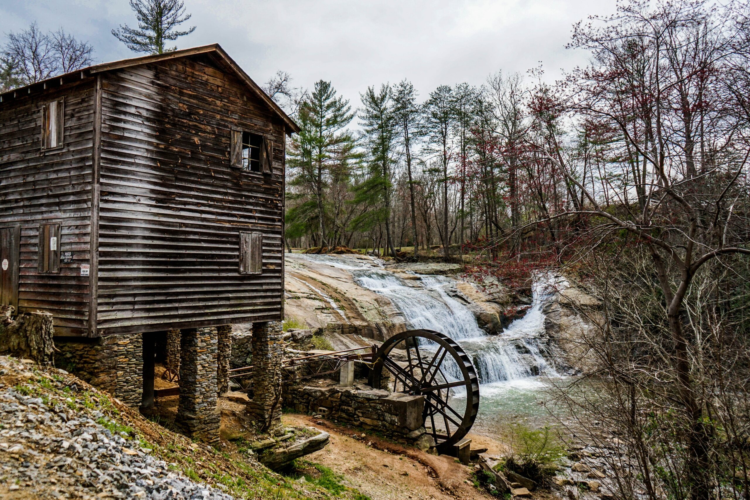 McGalliard Falls and mill in Valdese, NC in early spring